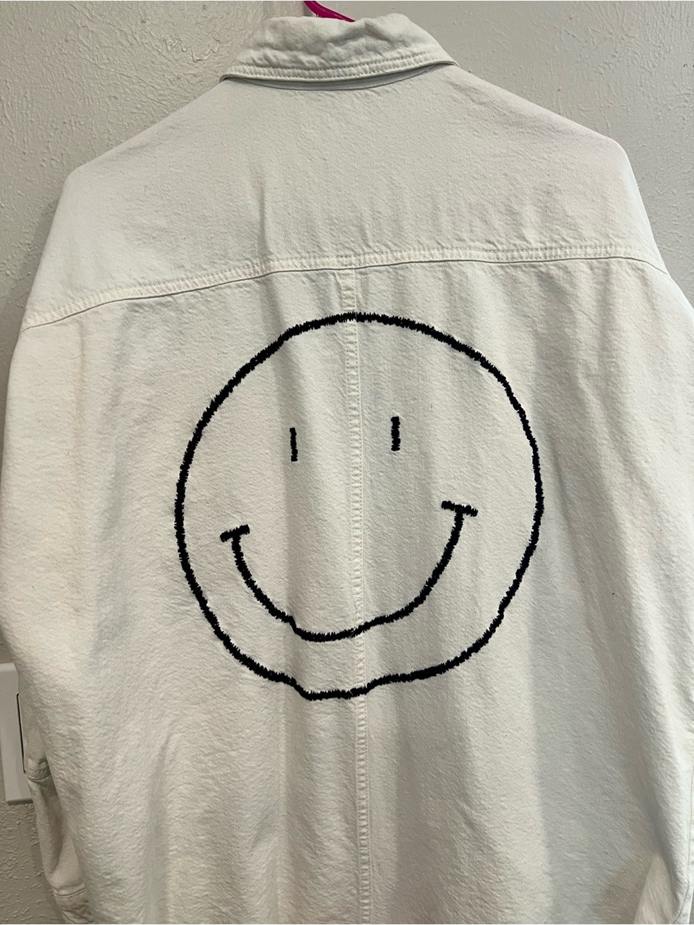 White Jacket with Black Smiley Faces - Picture 1 of 4